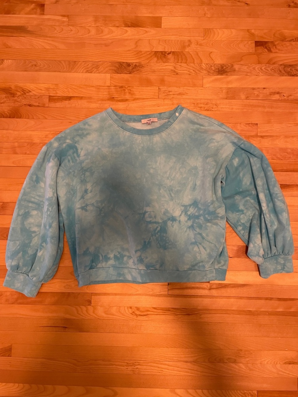 Fate Turquoise Cropped Tie-Dye Puff-Sleeve Sweatshirt Size M